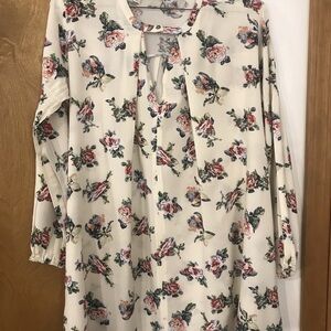 Umgee Ivory Floral Long Sleeve Blouse Boho Tunic Peasant Top Size Medium